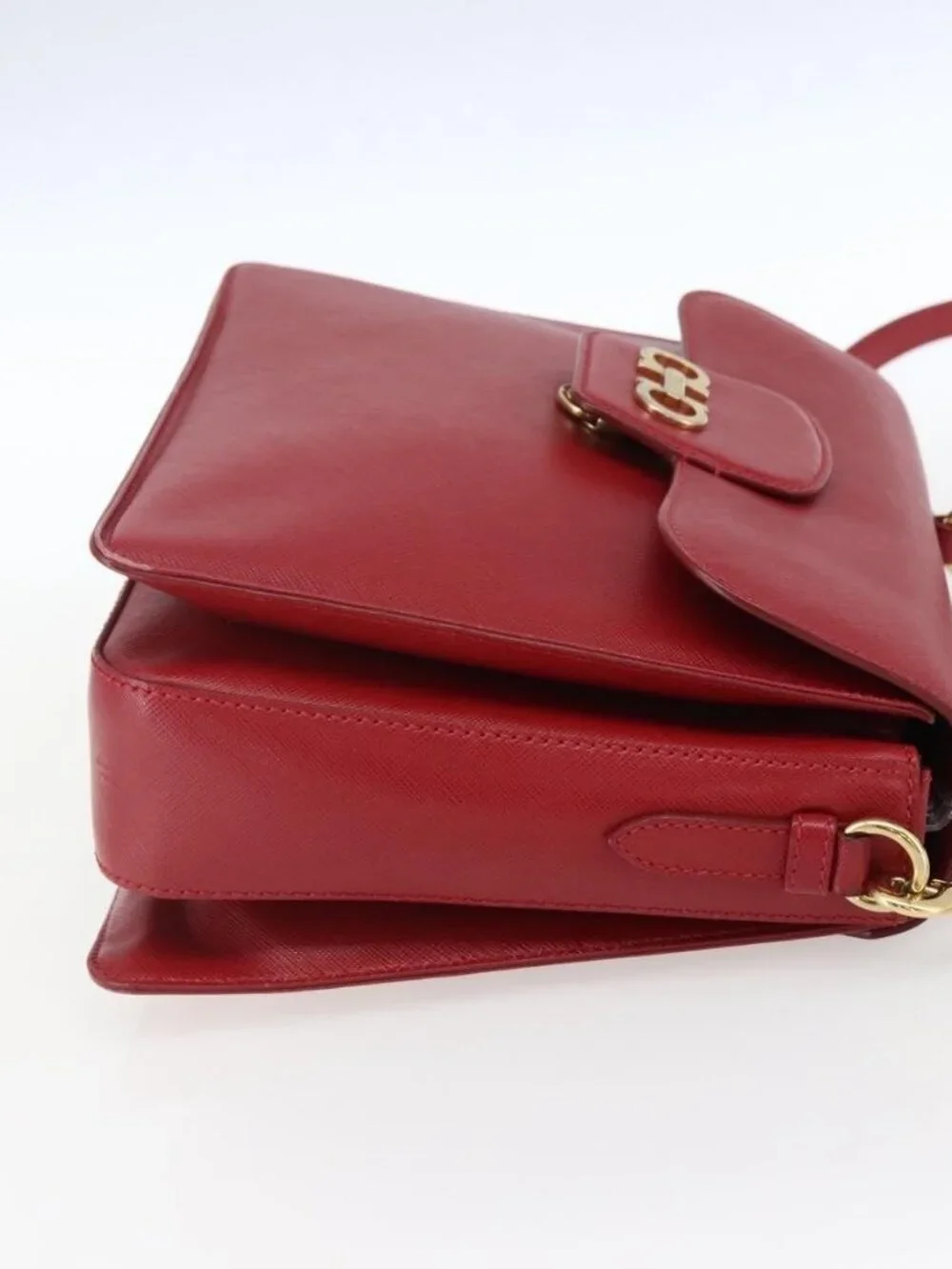 Salvatore Ferragamo Gancini Hand Bag Leather 2way Red Gold Auth 171837